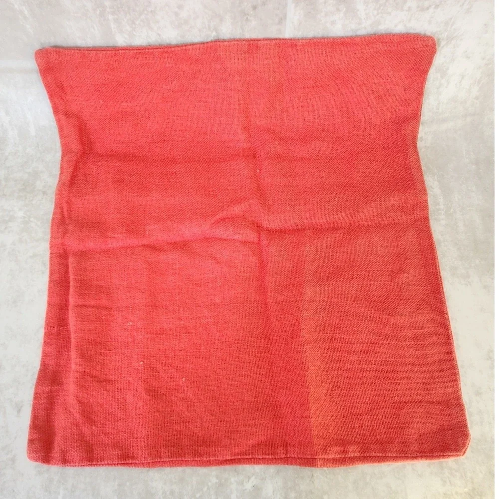 Pottery Barn Pillow Cover Home 18x18 Coral Red Linen Button Closure Boho Coastal